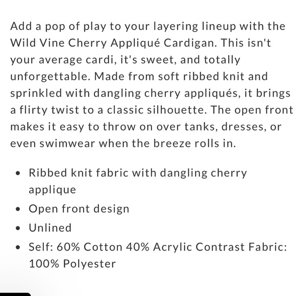 Vici Womens Cream Cherry Embellished Wild Vine Appliqué Cardigan Medium NWT - Picture 10 of 15